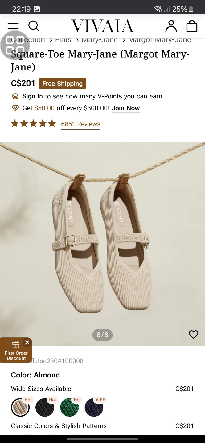 Vivaia Square-Toe Mary-Jane Flats - Almond sz 38 - photo 2