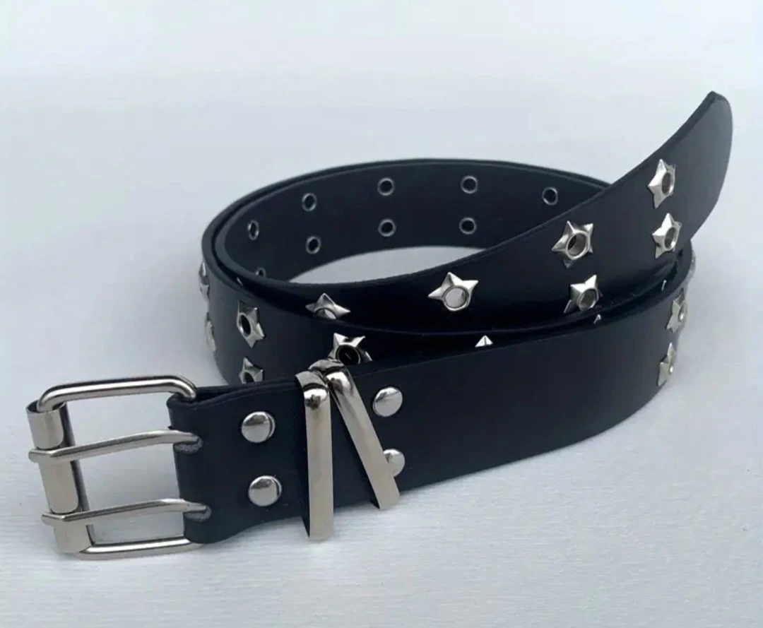 Black Leather Star Studded Belt - photo 3