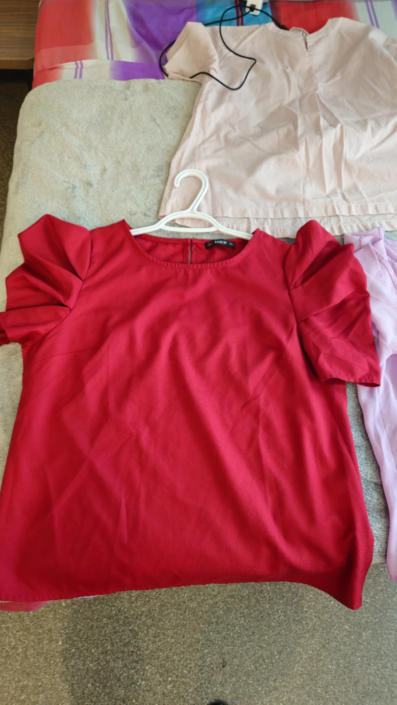 SHEIN CLASI Puff Sleeve Blouse - Burgundy & Xara White Blouse🥕