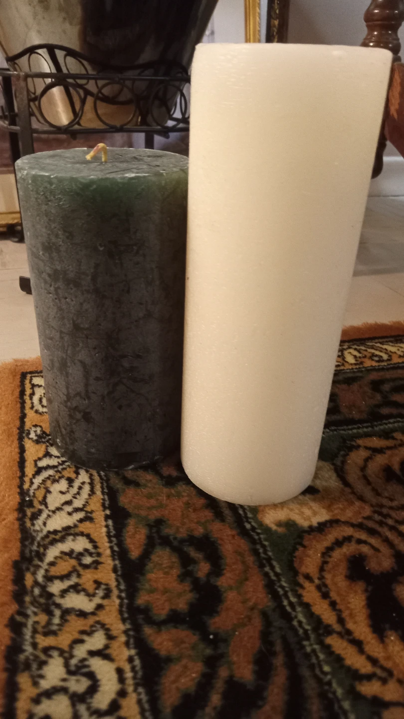 Two Pillar Candles - Green and White