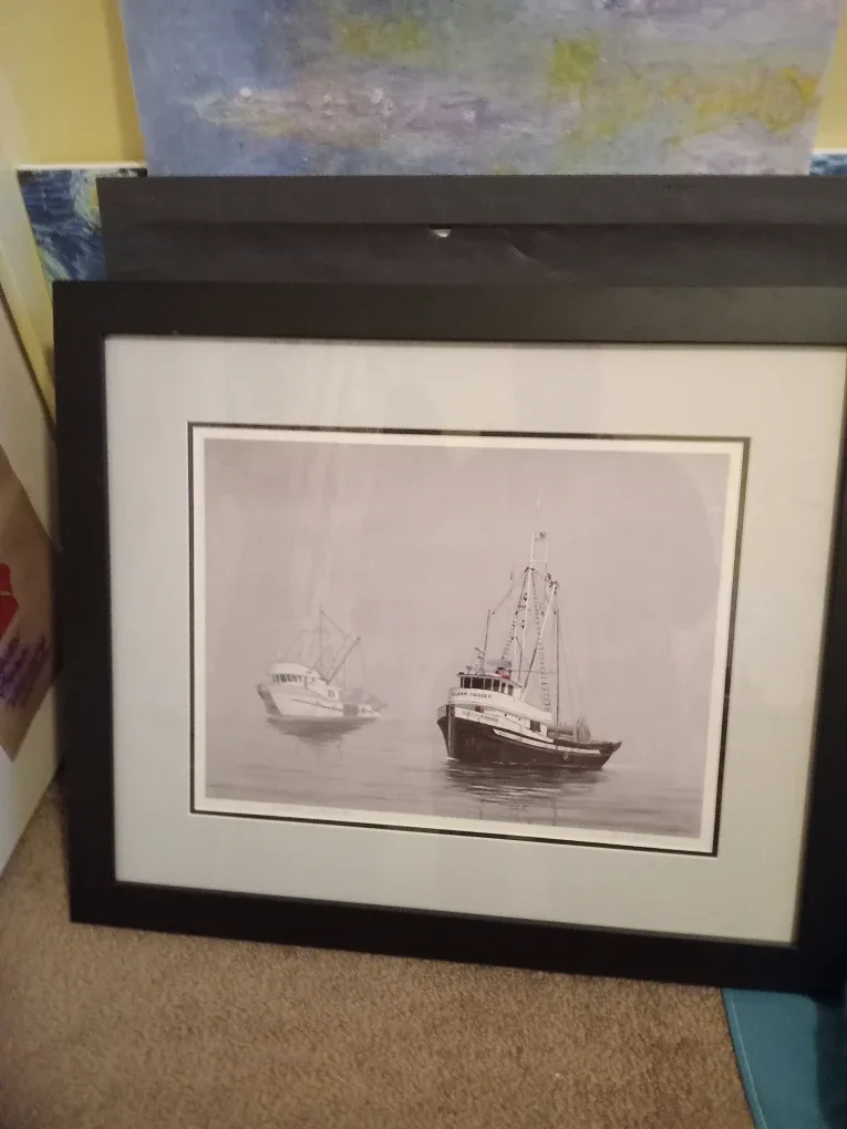 Hangable Framed  Autographed Painting of Sailboat McMurrary