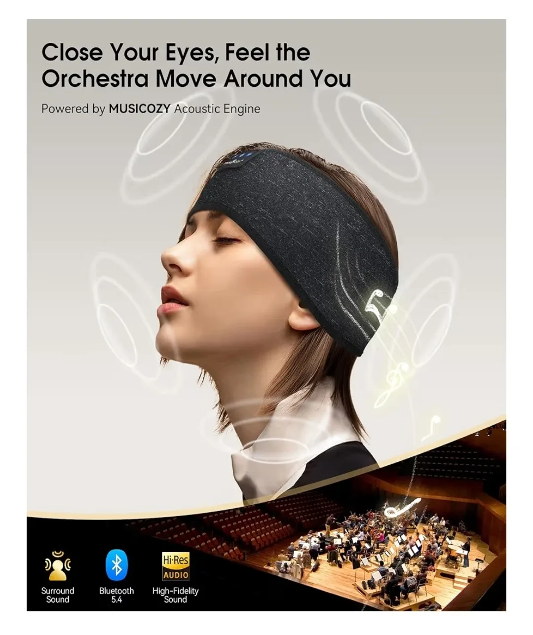 MusiCozy Sleep Workout Yoga Headphones Bluetooth Headband image indicator(4)