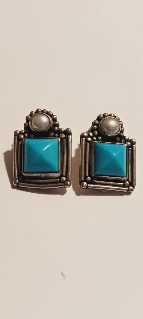 ZUNI STERLING SILVER 925 Turquoise Clip-on Earrings