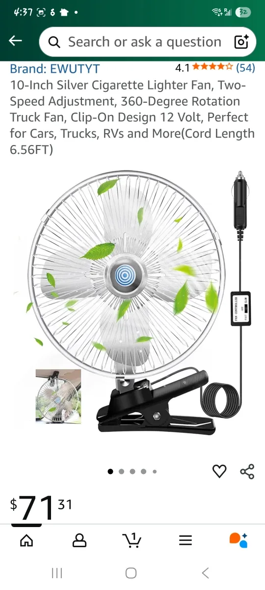 10-Inch Silver Clip-On Car Fan thumbnail