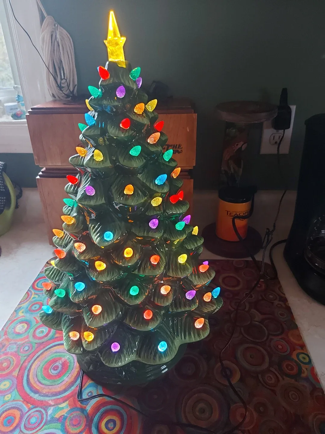 Ceramic Christmas Tree with Lights, Hand Painted
