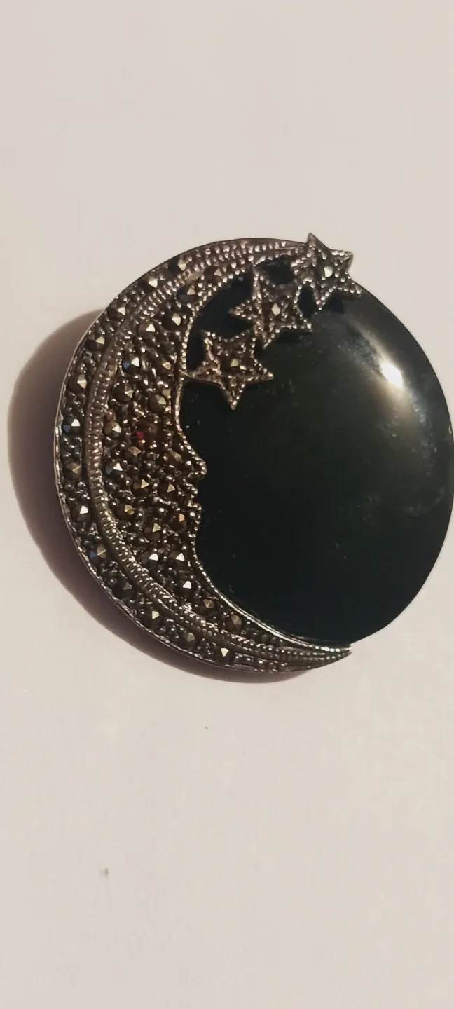 Sterling Silver Marcasite Crescent Moon Star Brooch image indicator(2)