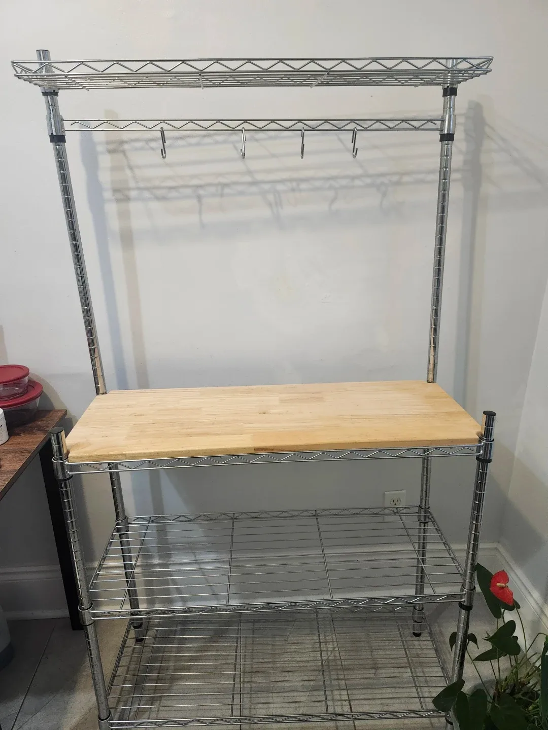 Chrome Kitchen Baker's Rack with Wood Top