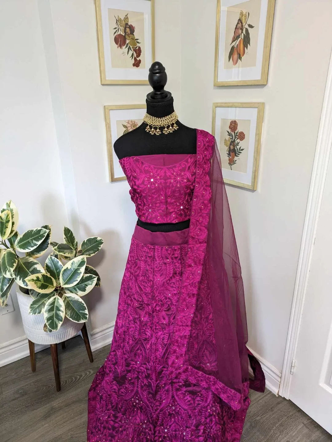 Magenta Lehenga Choli Set semi stitch image indicator(2)