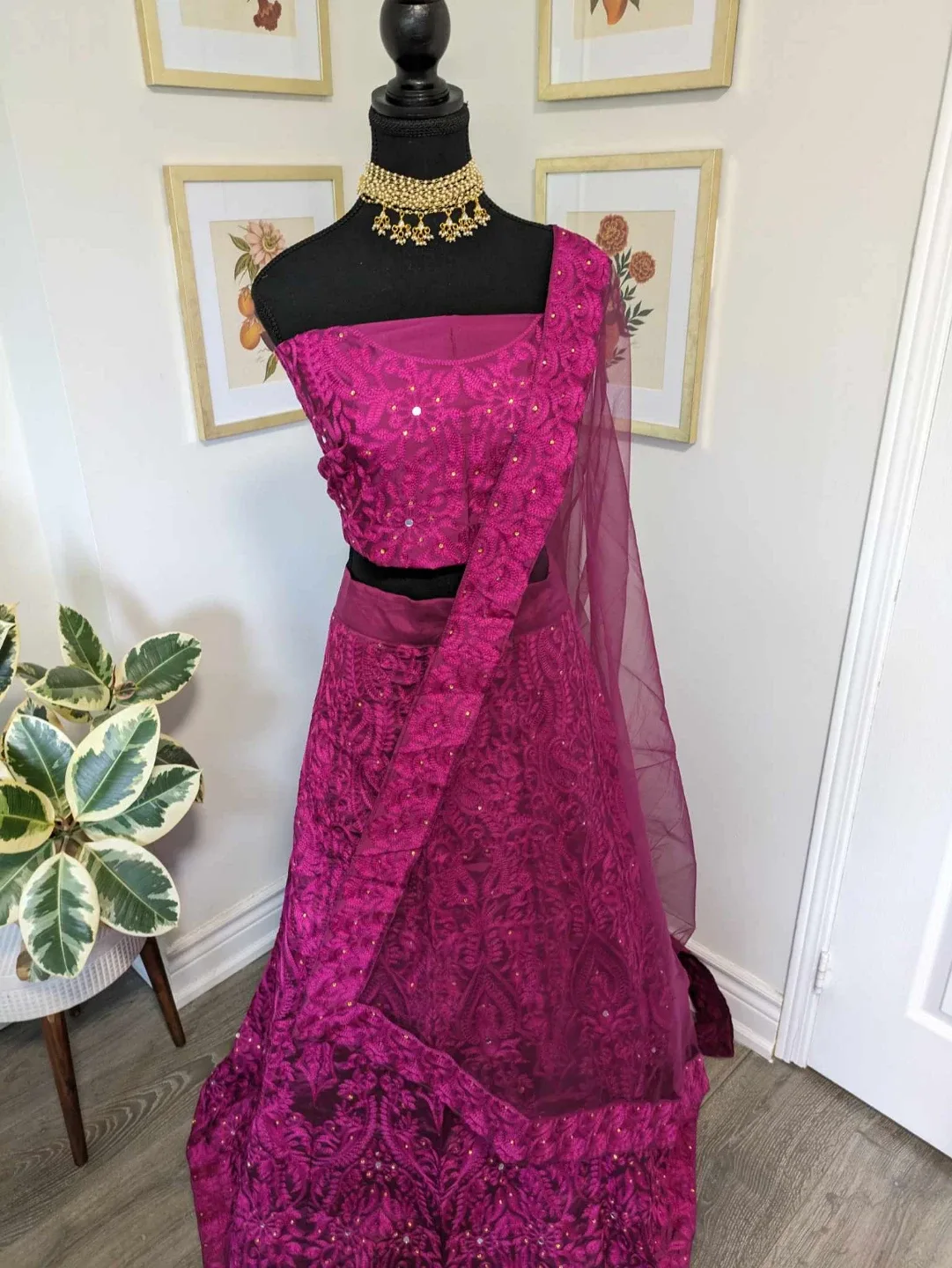 Magenta Lehenga Choli Set semi stitch image indicator(4)