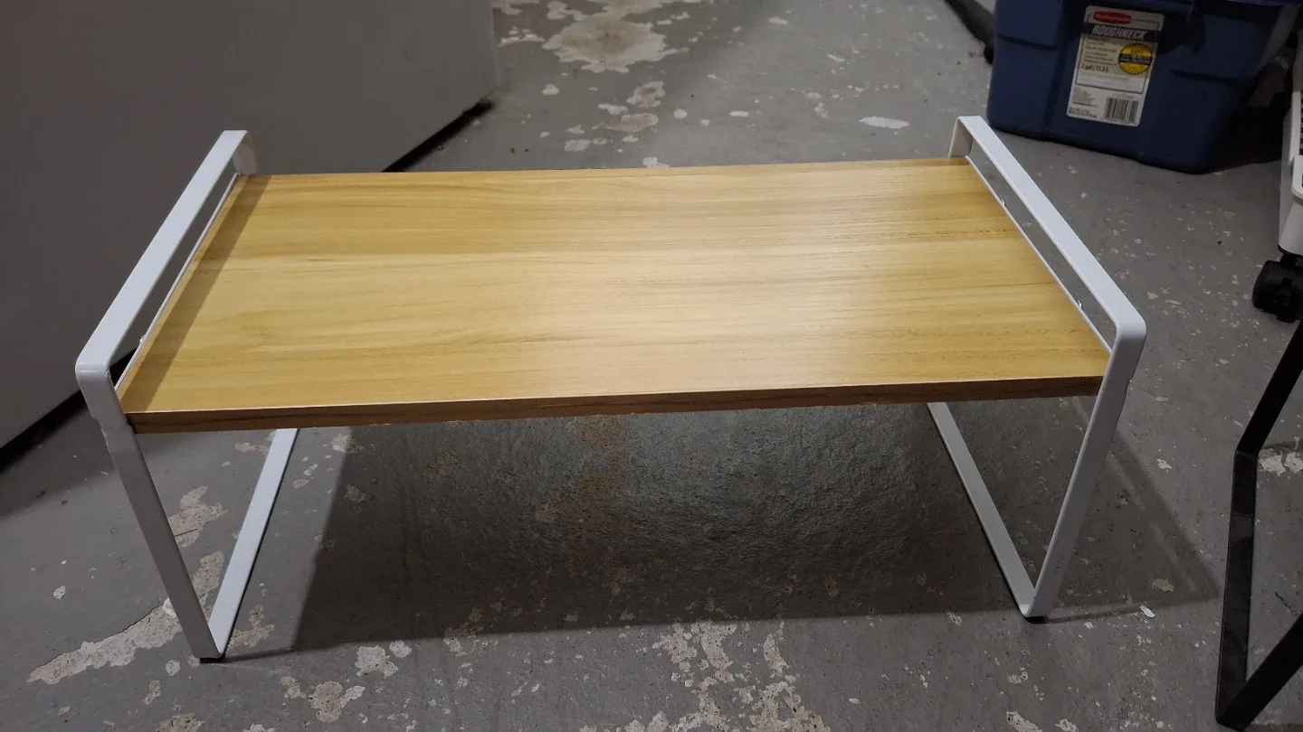 Wood & White Metal Shelf (8" x 16" h: 7") image indicator(2)