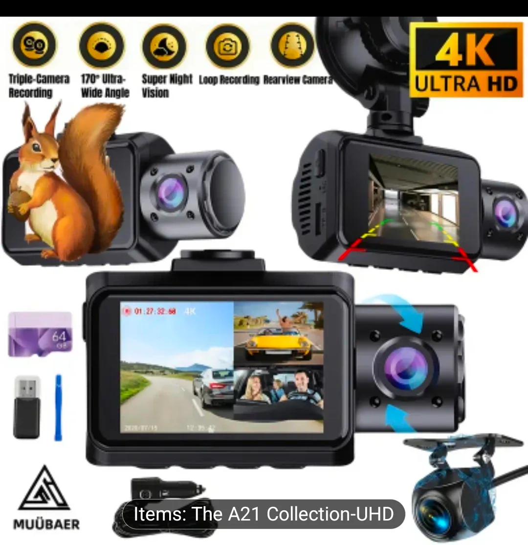 3 Channels Dash Camera 4K DVR Recorder 32Gb Card