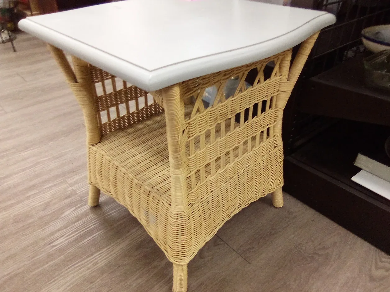 Wicker Side Table with White Top