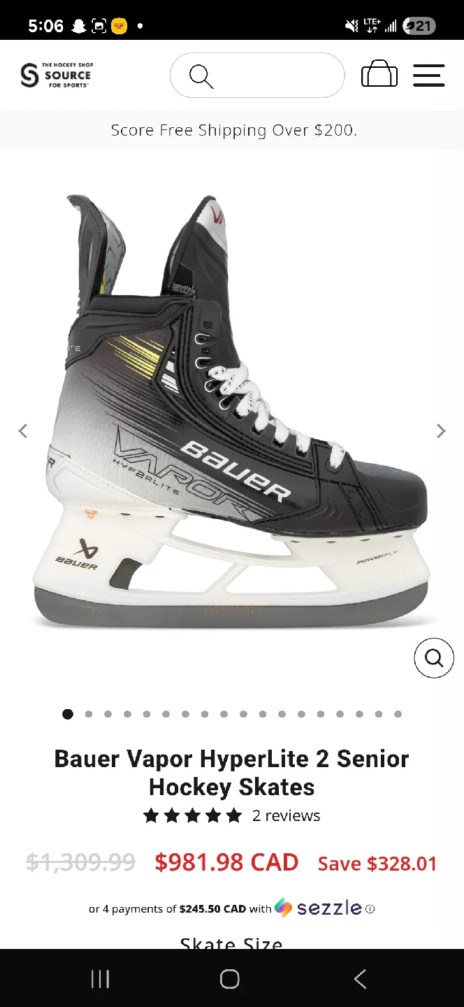 Bauer Vapor Hyperlite 2 Senior Hockey Skates - Size 10