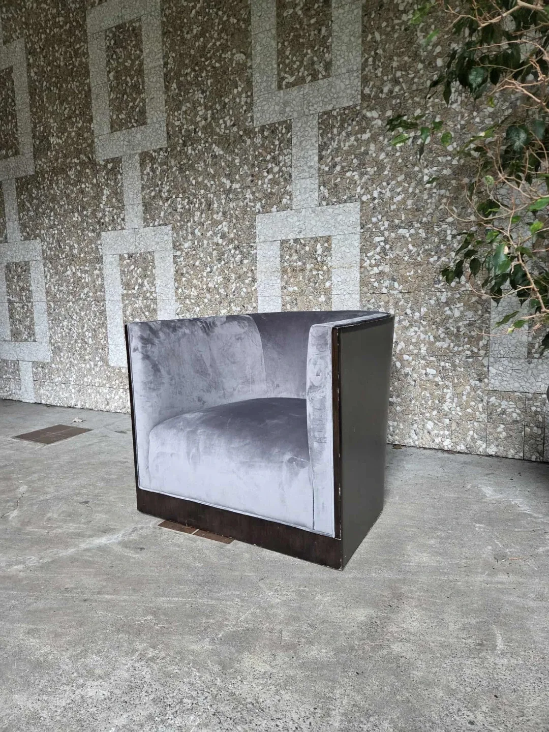 Art Deco Style Grey Velvet Tub Chair (delivery available)