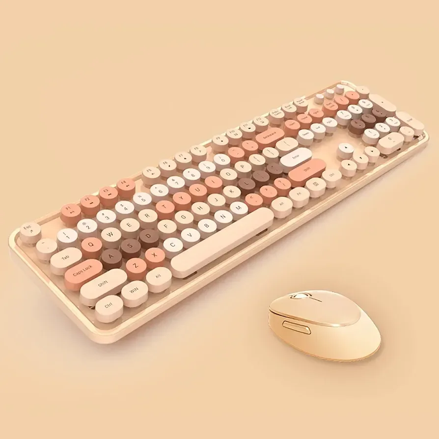 Lomiluskr 2.4G Full-Size Wireless Keyboard and Mouse (Milk Tea) thumbnail