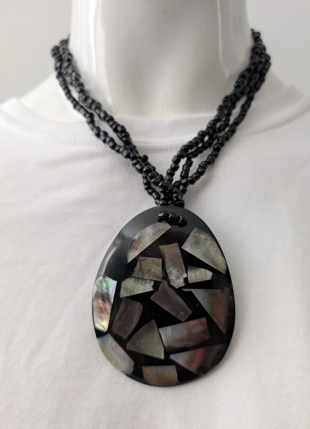 Black Resin Bead Necklace with Medallion