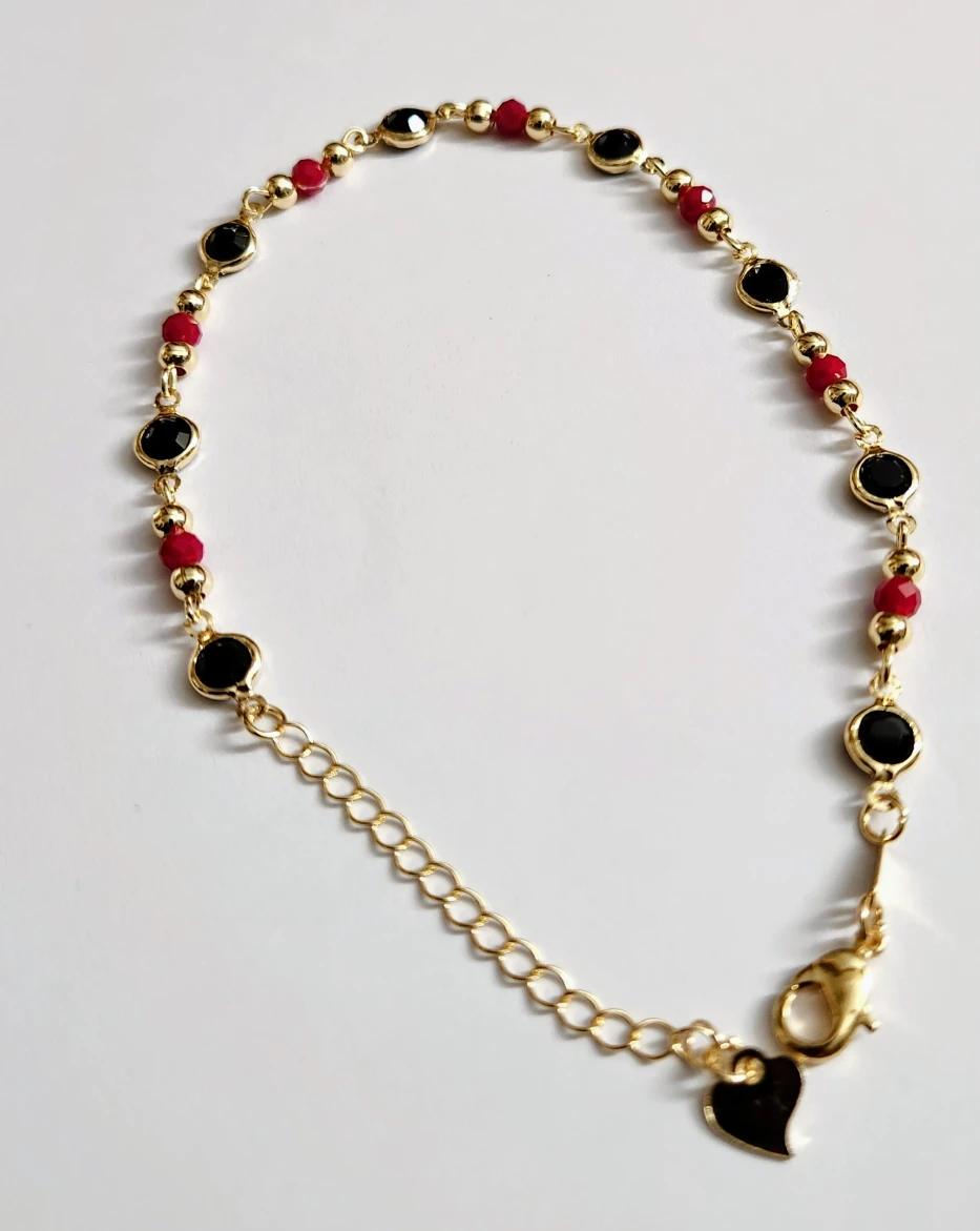 Trendy Gold Anklet with Black & Red Accent Beads – Adjustable - photo 2