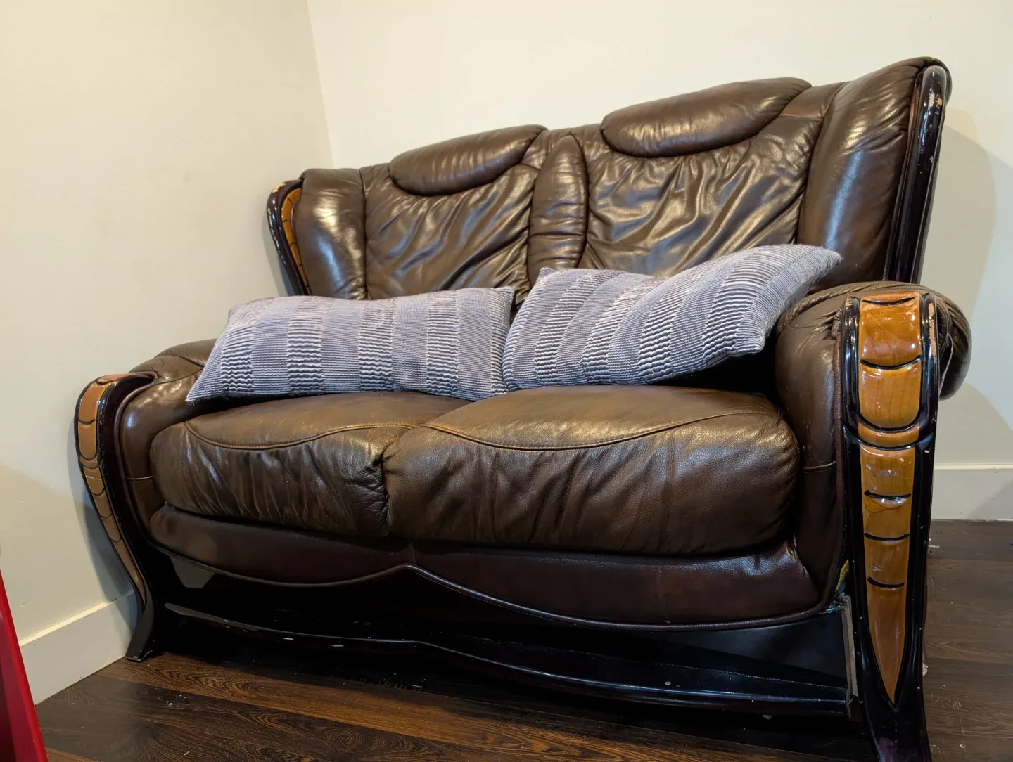Brown Leather Loveseat and 3 seater image indicator(2)