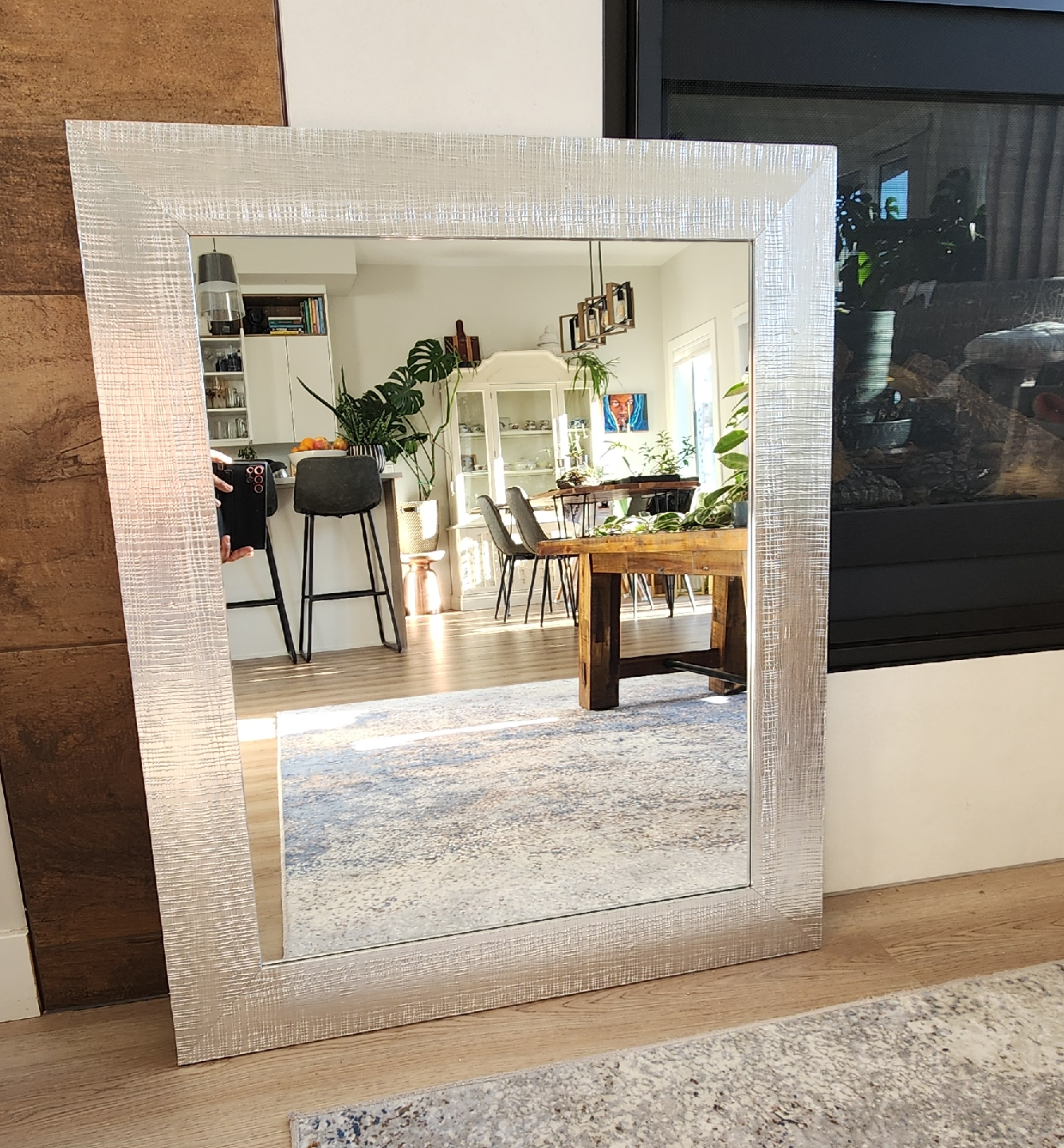 Large Silver Framed Wall Mirror