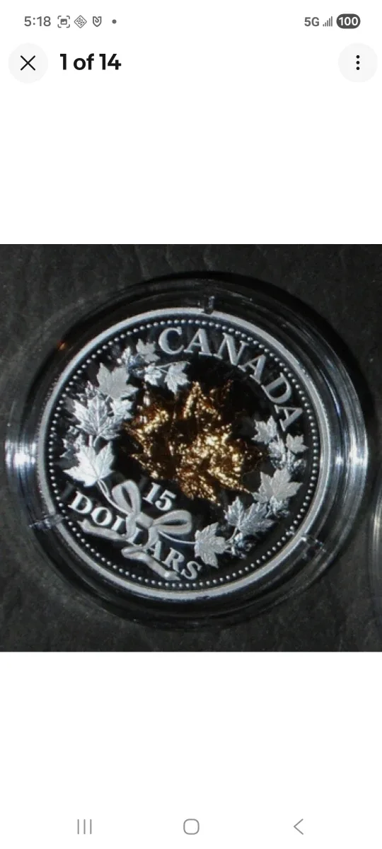 2019 Canada $15 Silver Coin with golden maple leaf