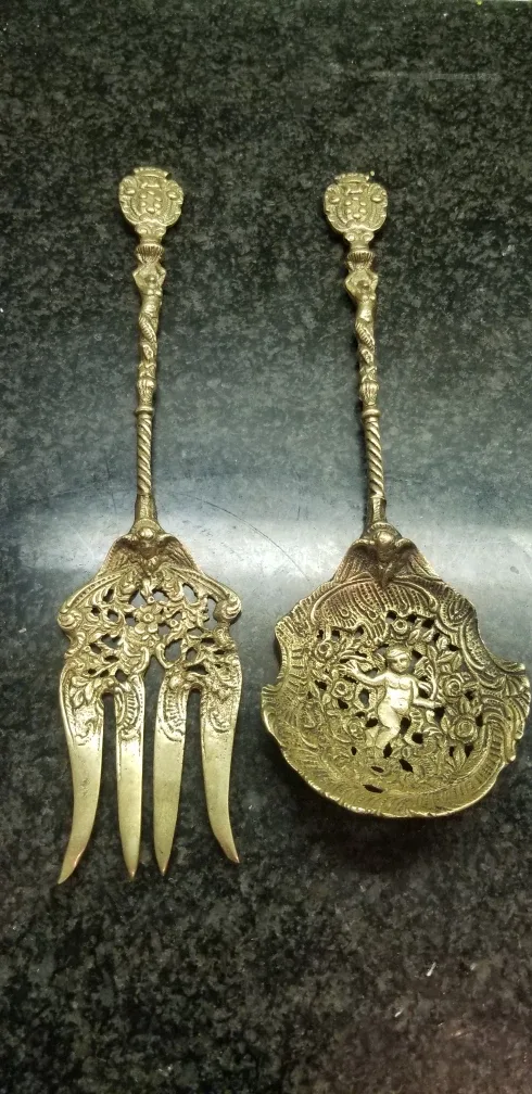 Vintage Ornate Brass Serving Set