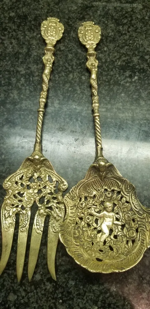 Vintage Ornate Brass Serving Set image indicator(7)