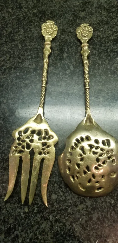 Vintage Ornate Brass Serving Set image indicator(8)