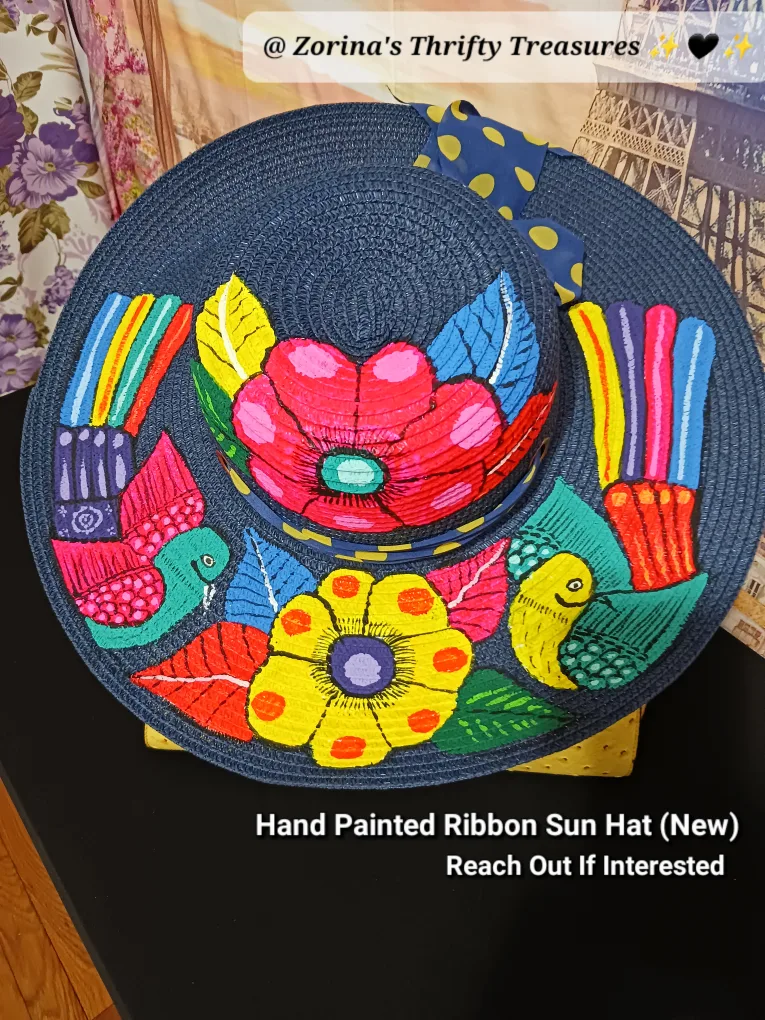 🎨 Hand Painted Ribbon Sun Hat (New)