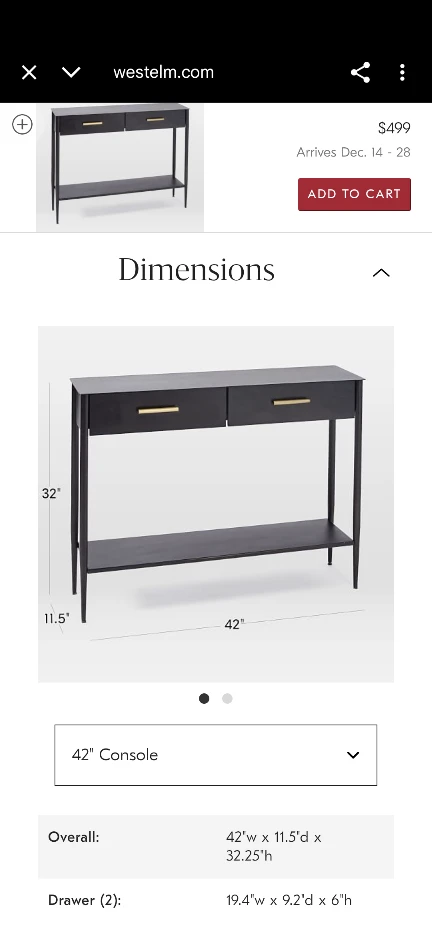West Elm 42" Console Table - Black - photo 2