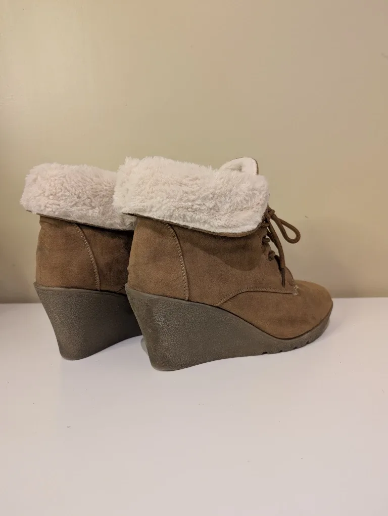 UGG Style Brown Wedge Heel Boots Size 8 image indicator(2)