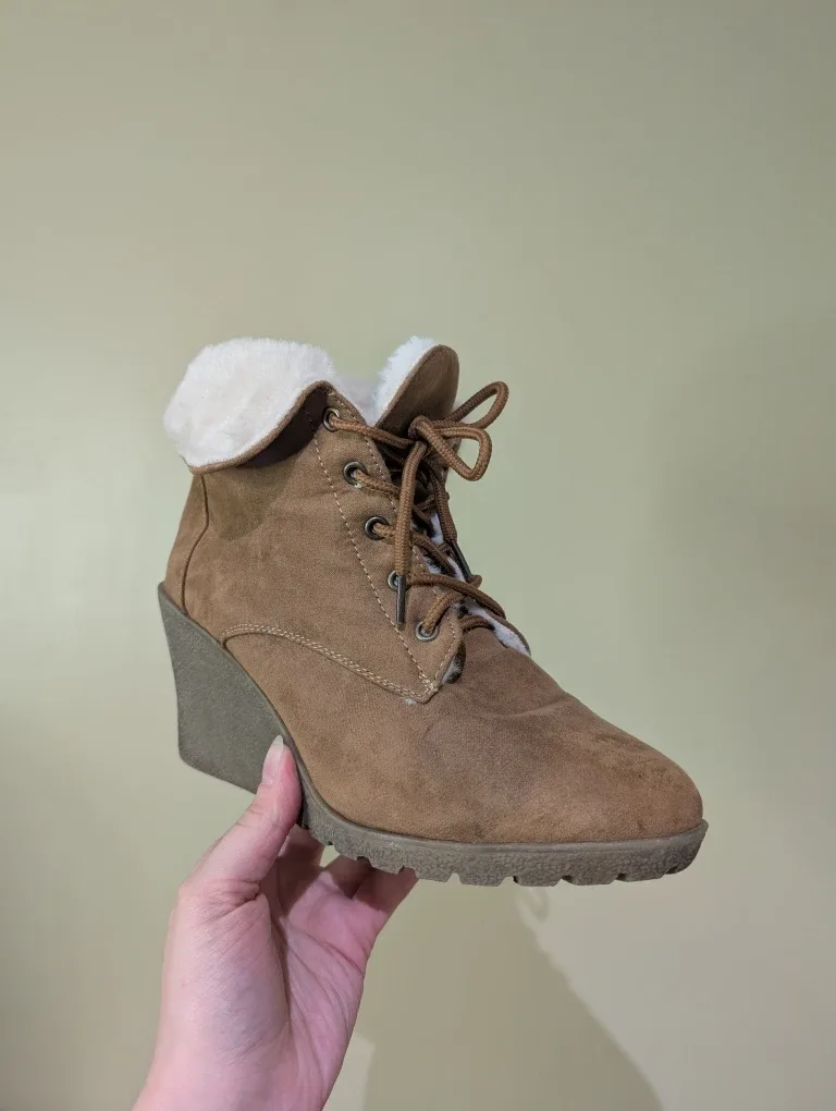 UGG Style Brown Wedge Heel Boots Size 8 image indicator(6)