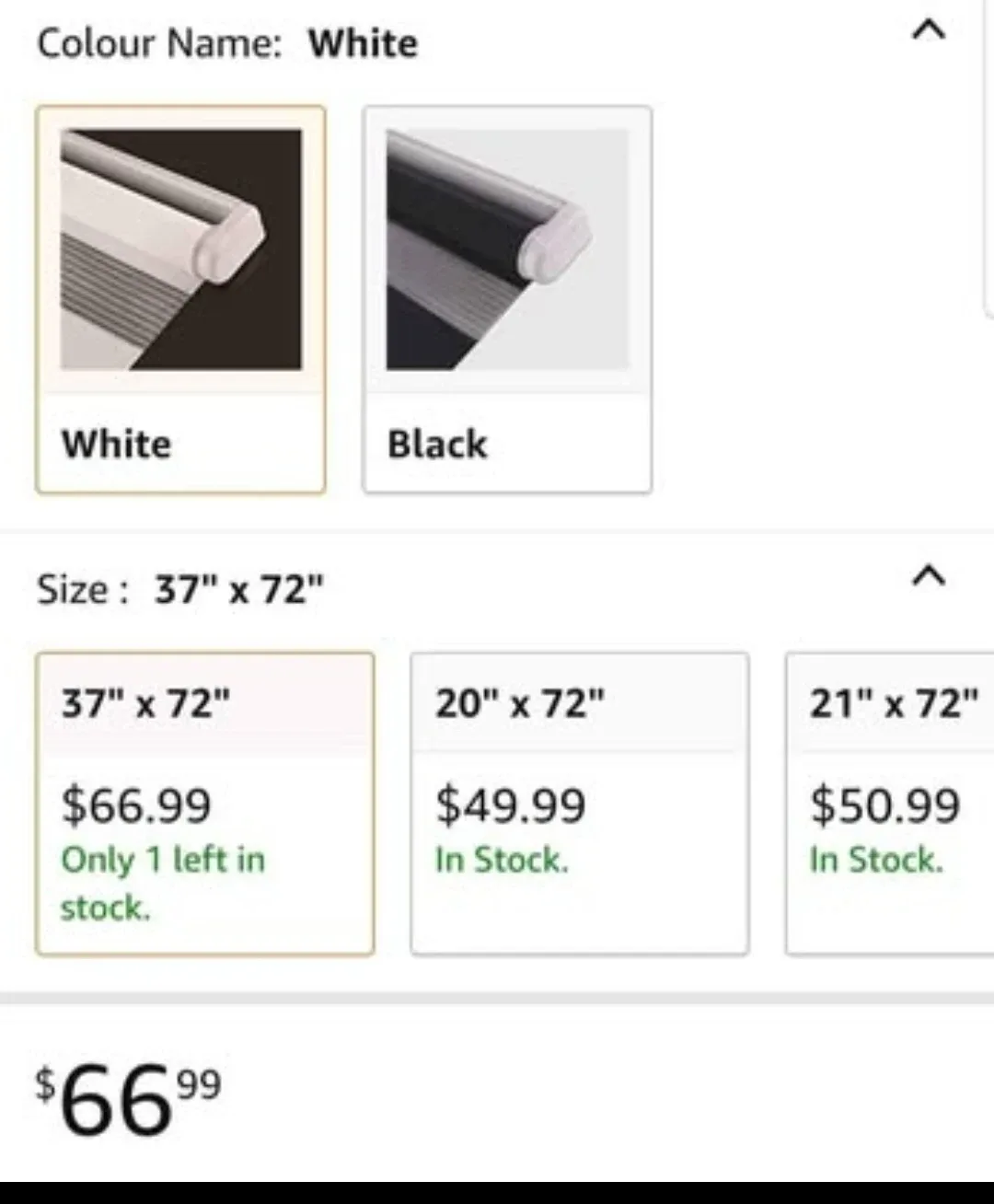 New Cordless Zebra Blind 37Wx72H - White image indicator(2)