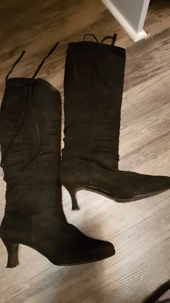 Black Suede Knee-High Boots - Size 225= 5.5 Korean Brand