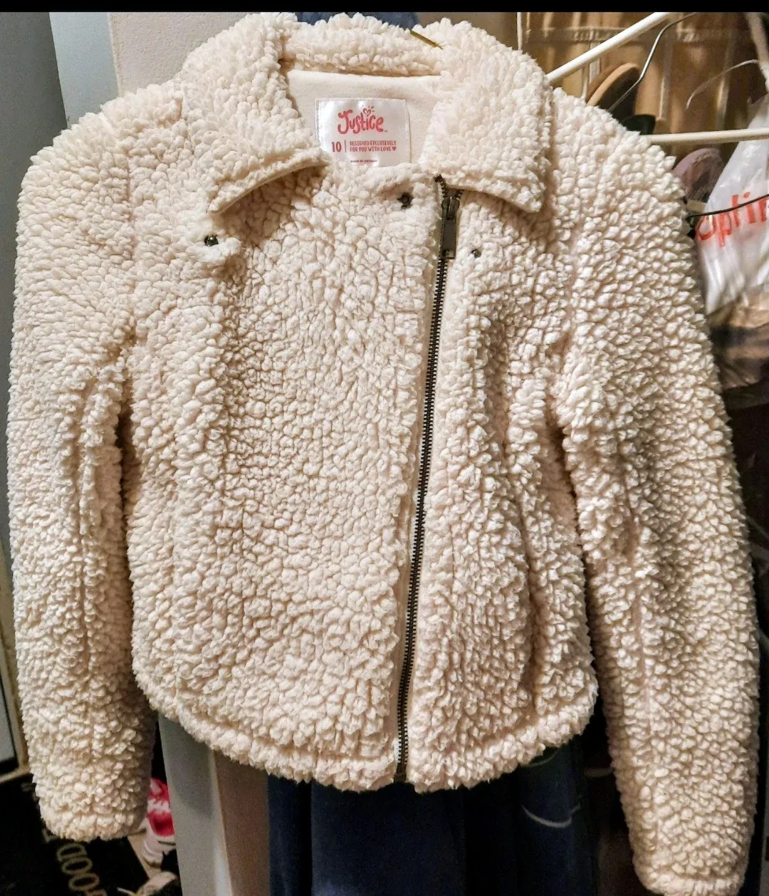 Justice Girls Cream Sherpa Jacket - Size 10