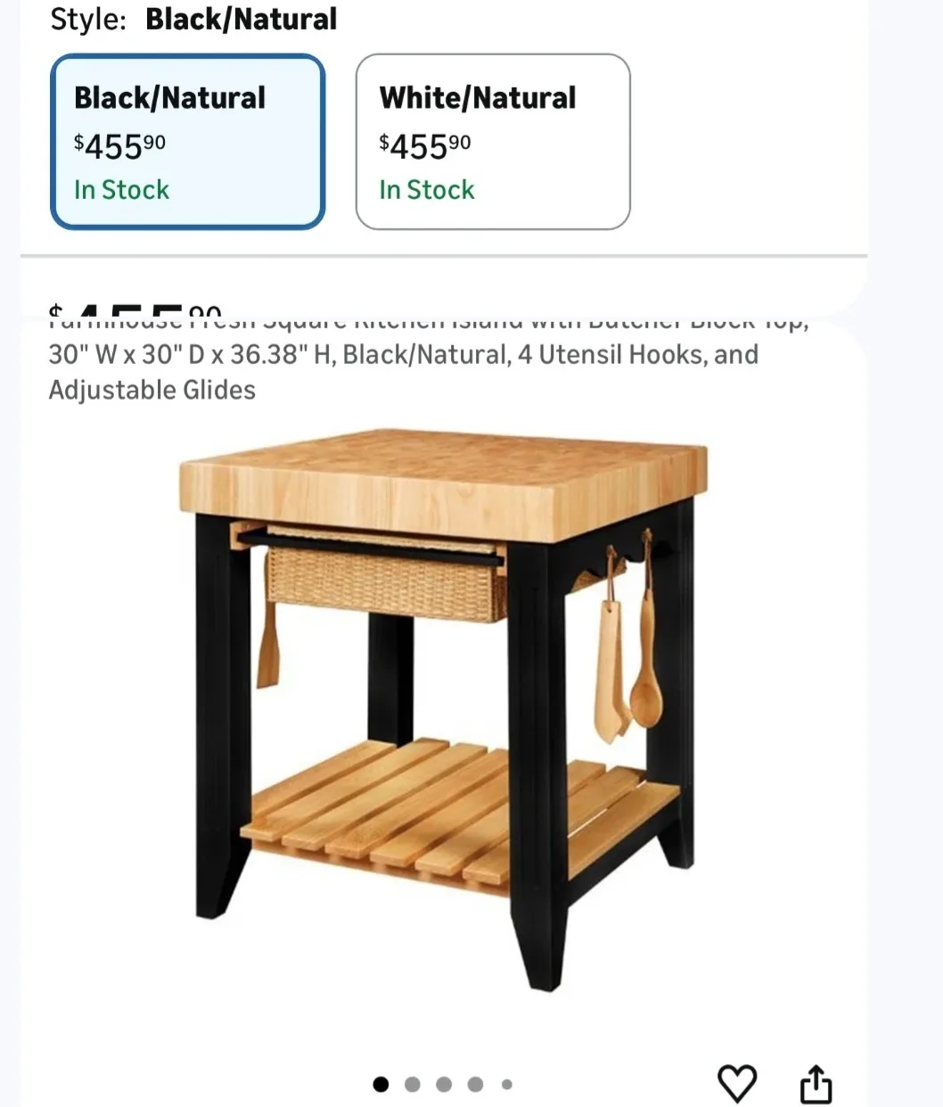 Butcher Block Kitchen Island - Black/Natural image indicator(2)
