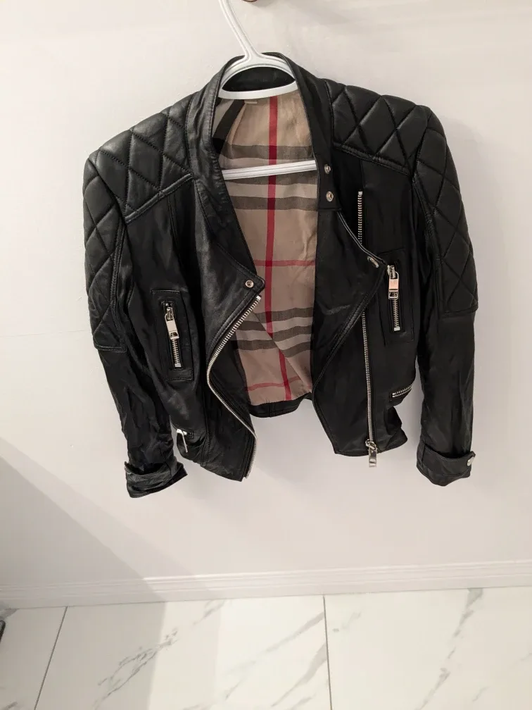 Burberry Authentic Black Leather Quilted Biker Jacket