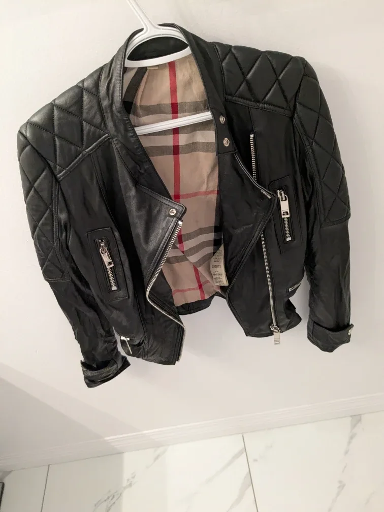 Burberry Authentic Black Leather Quilted Biker Jacket image indicator(3)