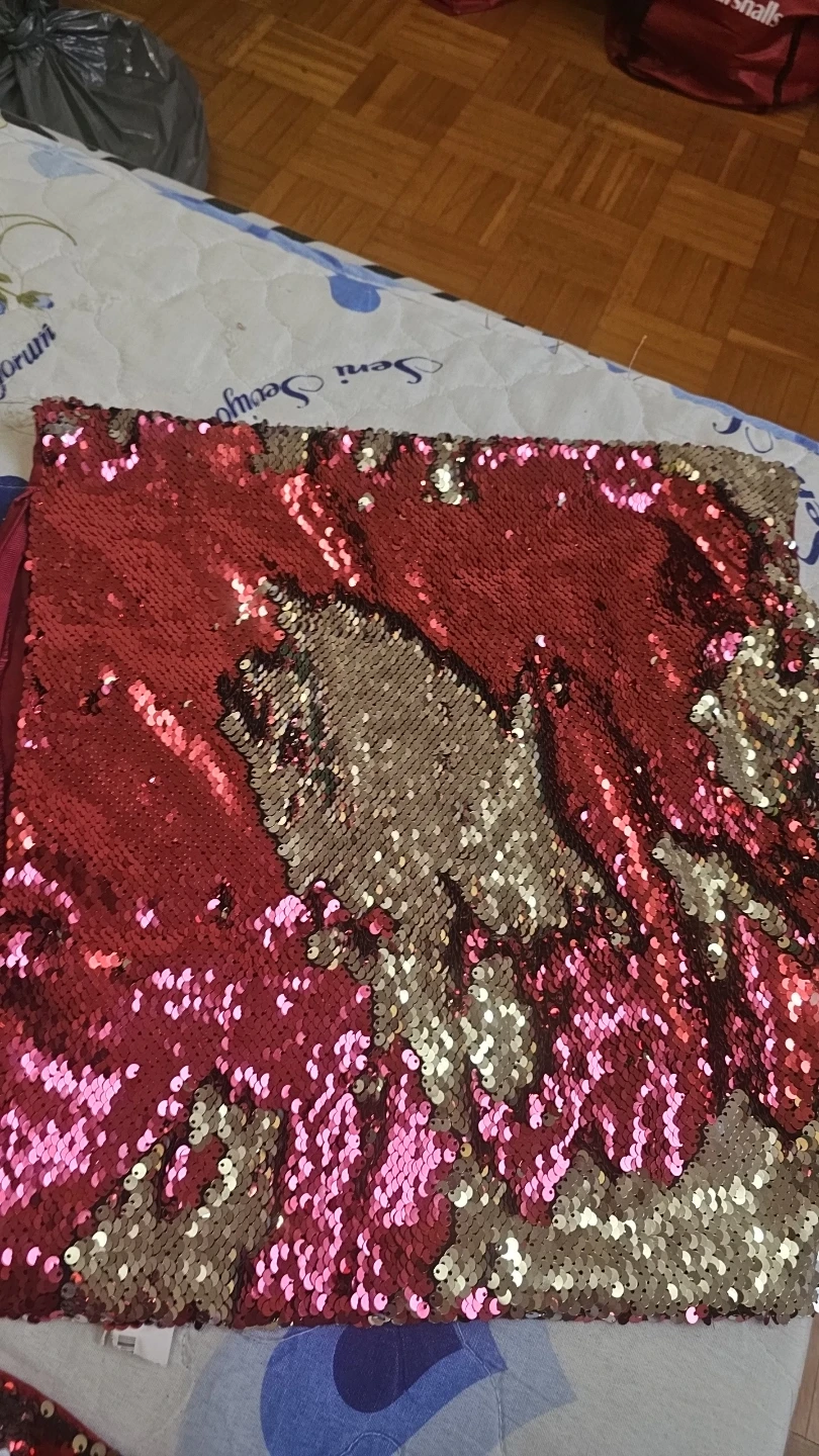 Sequin Pillow Cover - Red & Gold