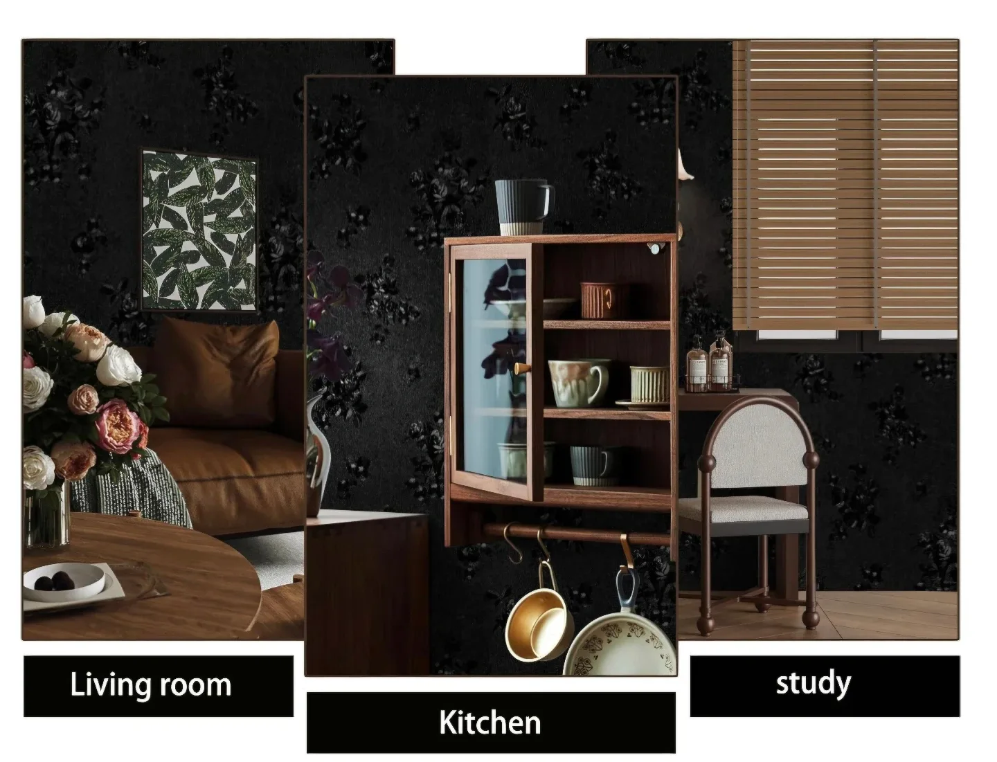 Peel and Stick Black Floral Embossed Wallpaper 17.7''x236'' image indicator(5)