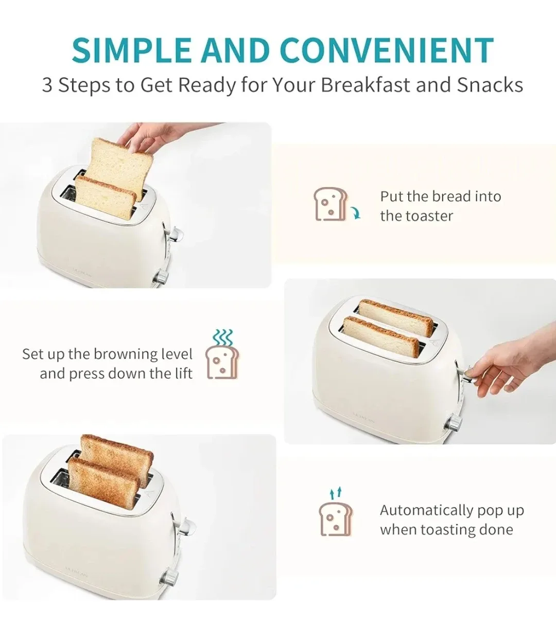ULTREAN 2-Slice Toaster - Retro Beige image indicator(7)