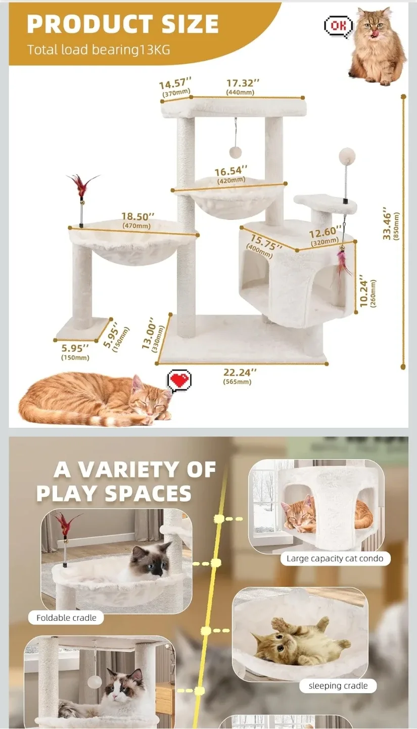 New YOUPET 33.46" Cat Tree Tower with Cat Condo image indicator(2)