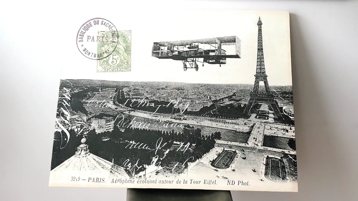 Vintage Paris Aeroplane Eiffel Tower Postcard Art. 40 x 30" image indicator(8)