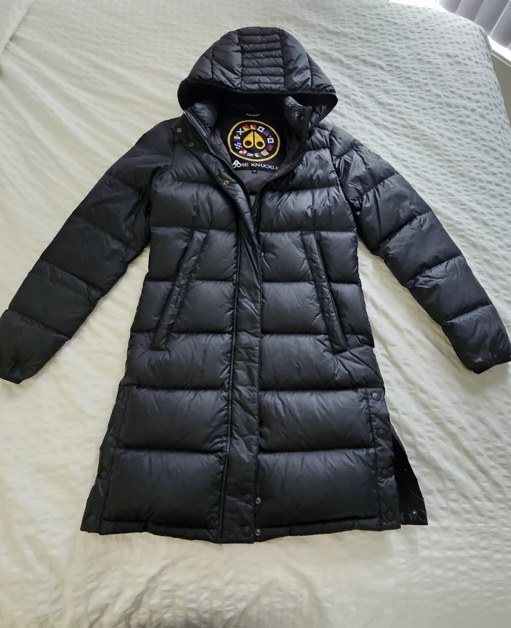 Moose Knuckles Black Down Parka Coat, Size S