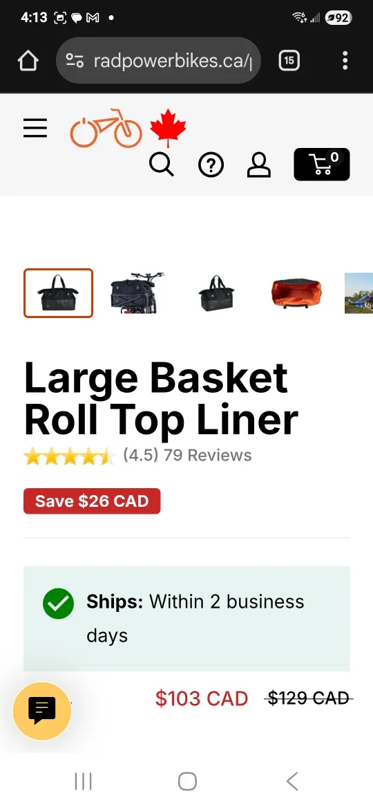 Rad Power Bikes Large Basket & Roll Top Liner image indicator(4)