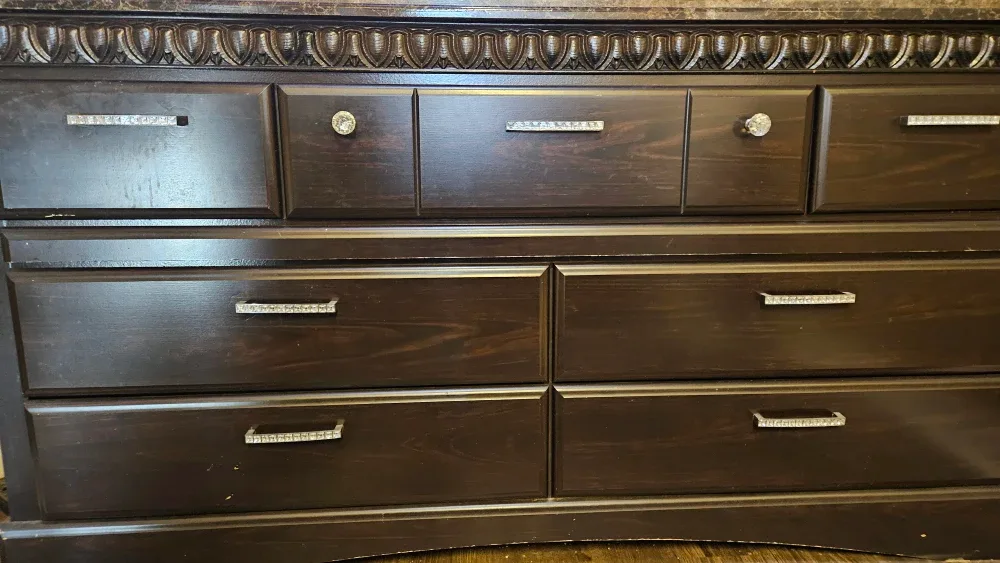 2 Dark Brown Dressers with Marble Top ( BOTH). image indicator(2)