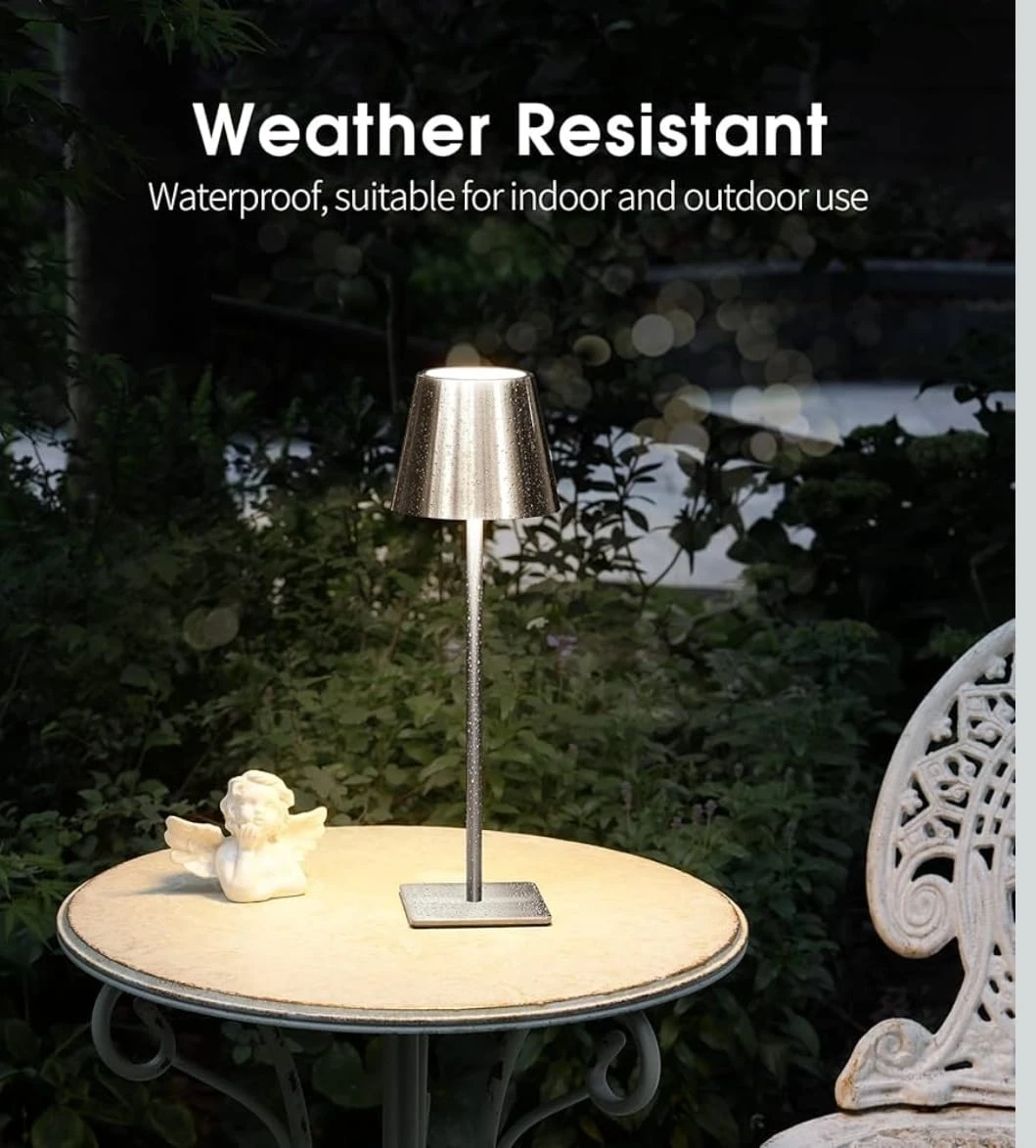Silver Metal Cordless Table Lamp battery operated - photo 4