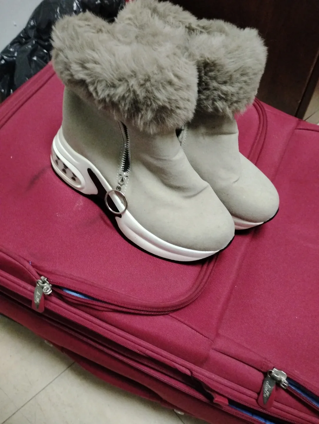 Fur-Trimmed Ankle Boots - Size 7