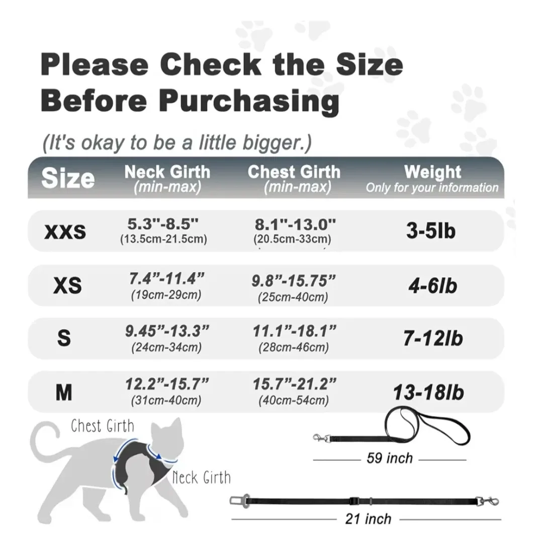 Bechtel Cat Harness with Leash & Car Seatbelt - Black, Size S image indicator(6)