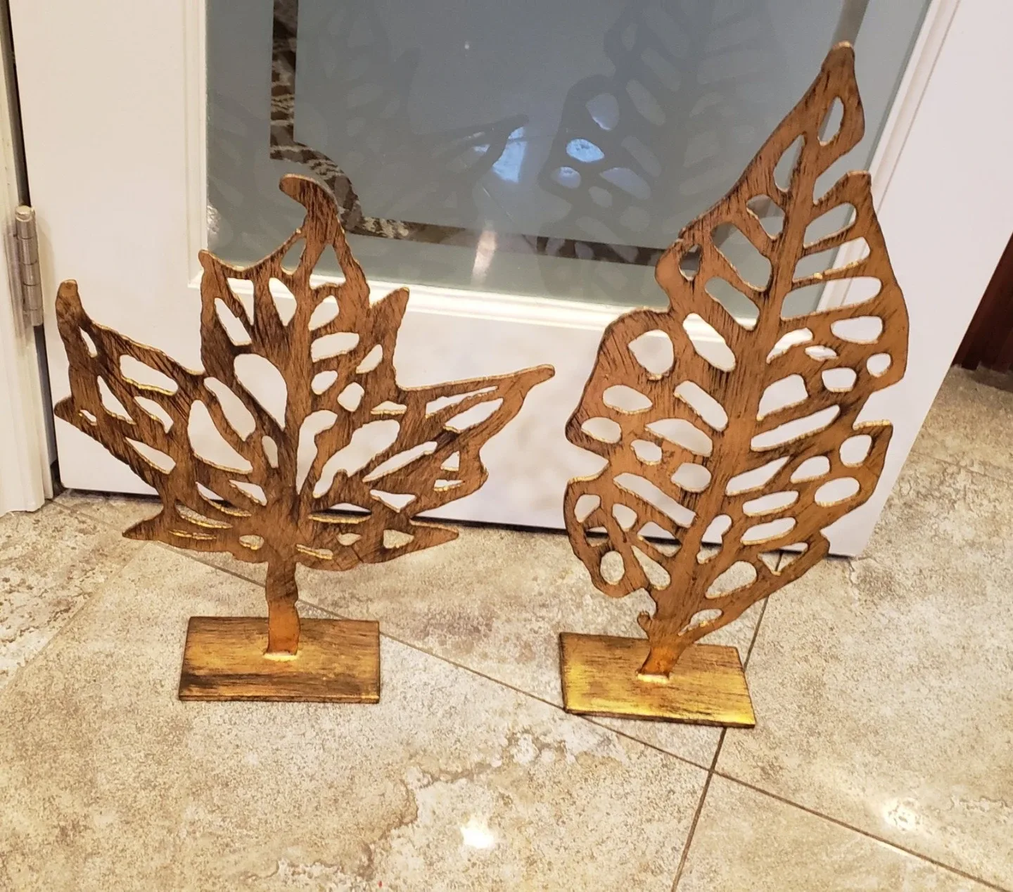 Hand Forged Metal Leaf Sculptures - Set of 2 for $60.