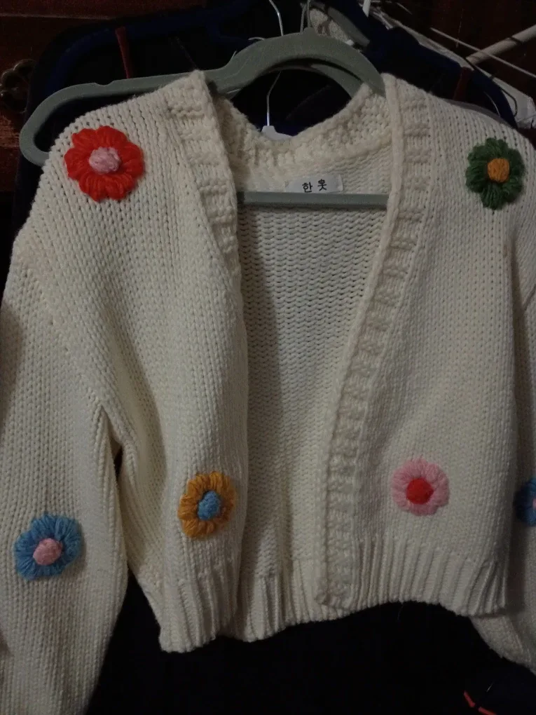 🥦 Korean Crocheted Flower Cropped Sweater